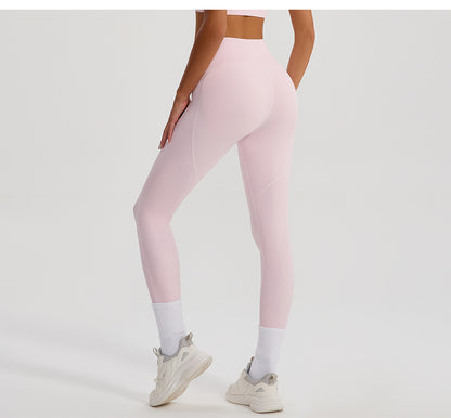 Contrast Color Yoga Clothes High Elastic Hip Lifting Sport Fitness Pants High Waist Nude Feel Outer Wear Running Sports Ninth Pants