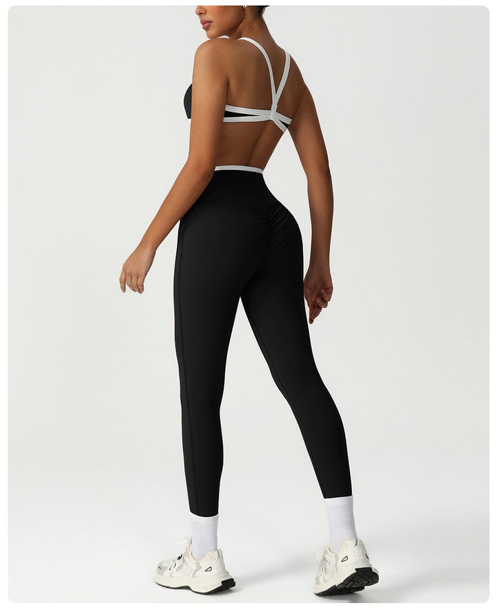 Peach Hip High Waist Tight Yoga Pants Women Gather Shockproof Bra Running Sports Set Workout Clothes