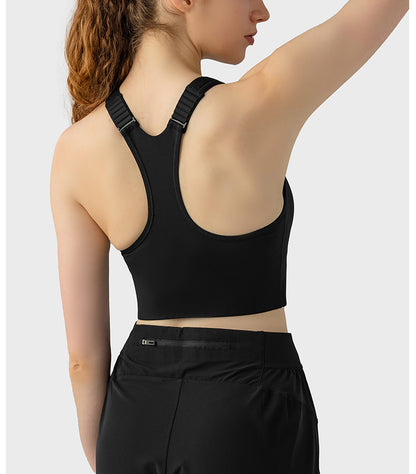 Front Zipper Closure Explosion Proof One Piece Cup Sports Underwear Adjustable Wide Shoulder Strap Support Shockproof Sports Bra