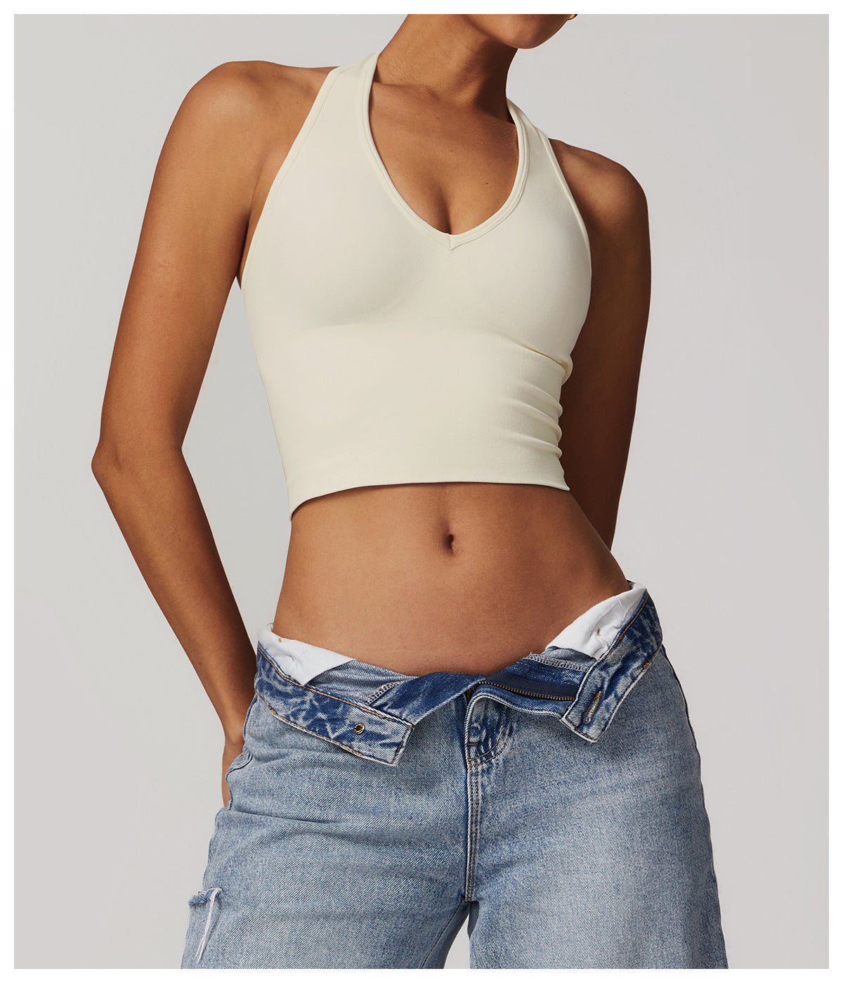 Sollinarry Breathable Halter Beauty Back Yoga Bra Seamless Sports Underwear Women Summer Shockproof Workout Top