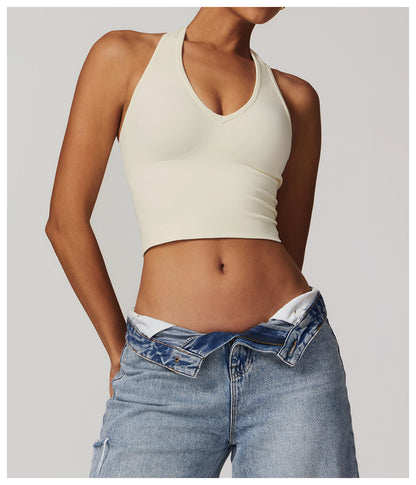 Sollinarry Breathable Halter Beauty Back Yoga Bra Seamless Sports Underwear Women Summer Shockproof Workout Top