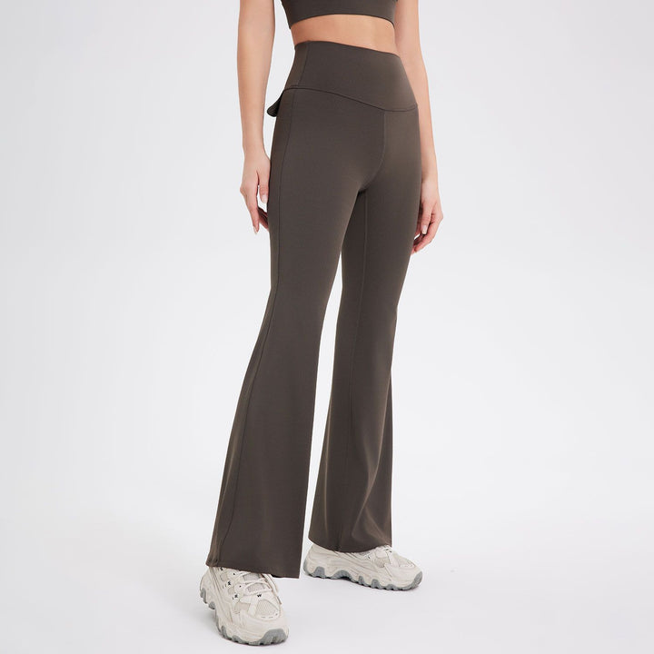 Spring Summer Lycra Sports Nude Feel Yoga Pants Women High Waist Hip Lift Bell Bottom Pants Sports Fitness Dance Fitness Micro Pants