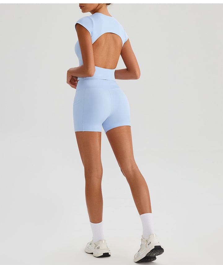 Summer Nude Feel Yoga Sports Shorts Outdoor Sports Fitness Cycling Bilateral Pockets Quick Drying Running Workout Shorts