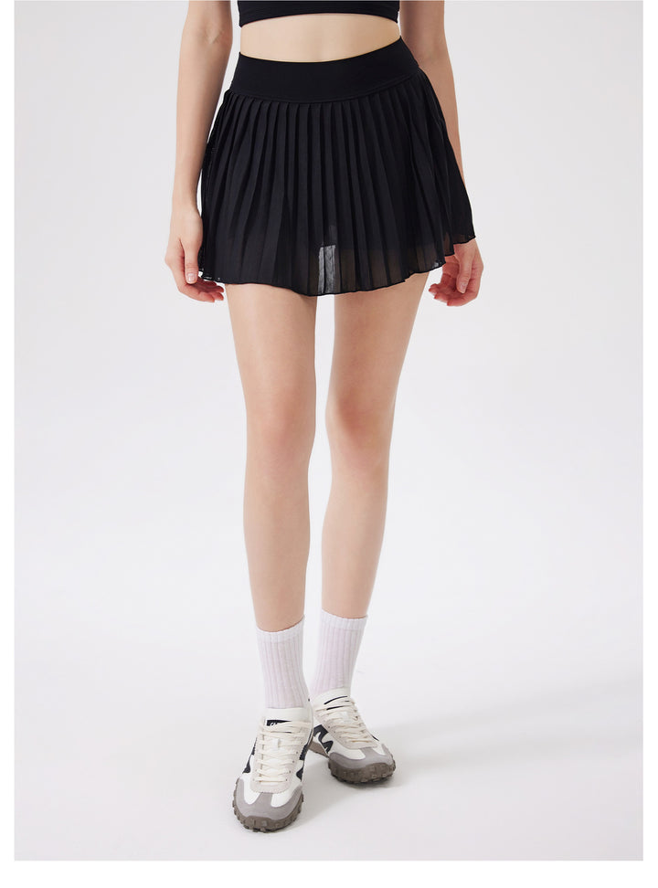 Summer Elastic High Waist Slimming Yoga Skirts Lined Light Belt Pocket Tennis Skirt Casual Outdoor Pleated Skirt
