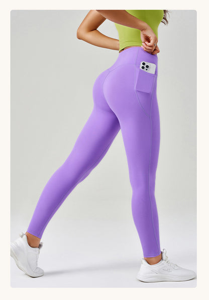 Brushed Yoga Pants Women Cloud Feeling No Embarrassment Line Pocket Yoga Clothes High Waist Peach Hip Trousers