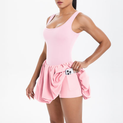 Cool Jumpsuit Tennis Skirt Sexy Beauty Back Pocket Backing Culottes Fitness Solid Color Sports Dress Women