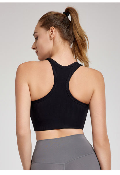 Spring Summer Strong Support Beauty Back Yoga Vest Women Chest Pad Nude Feel I-Shaped Workout Underwear Running Top