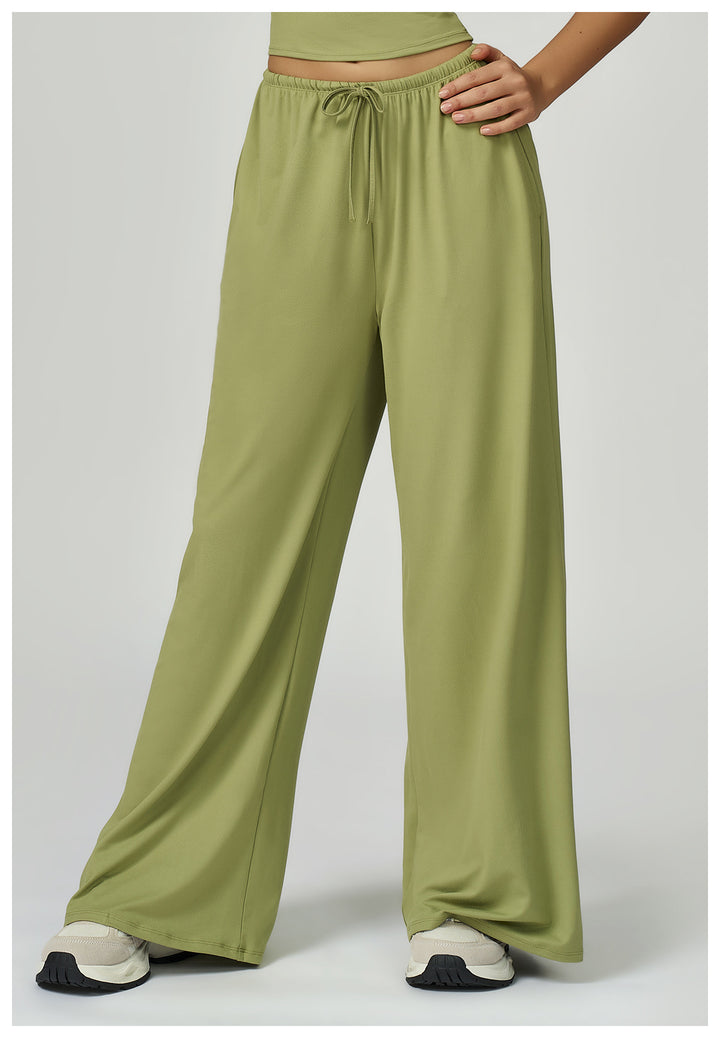 Sollinarry Brushed Trousers Embellished Wide Leg Loose Casual Pants Women Sports Fitness Elastic Drawstring Trousers