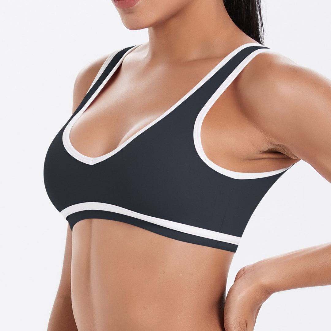 Tight Nude Feel Contrast Color Sports Back Shaping Women Backless Yoga Bra Tennis Workout Clothes Outer Wear Sports Top