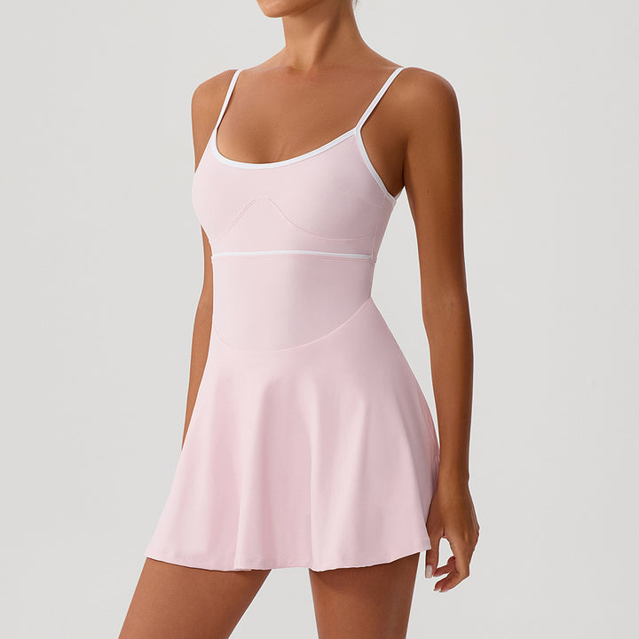 Contrasting Color Dress Intrazone Chest Pad Anti Exposure Base Tennis Beauty Back Adjustable Shoulder Strap