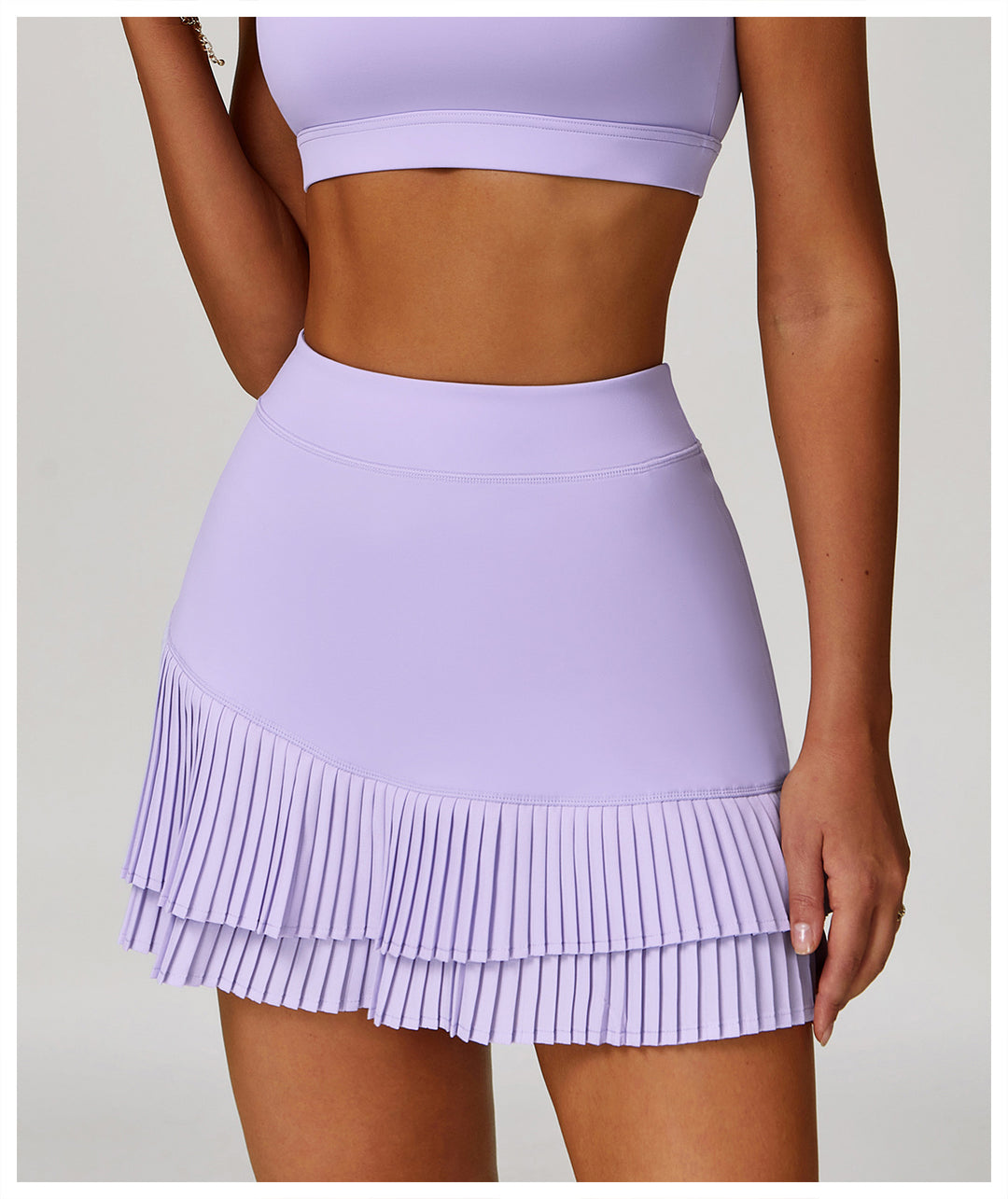 Sollinarry Sports Skirt Nude Feel High Waist Belly Wrap Pleated Skirt Anti Exposure Bottom Shorts Pocket Skirt
