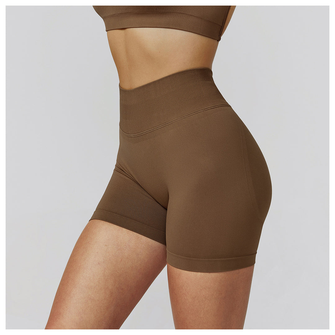 Sollinarry Seamless Yoga Shorts High Waist Pleated Peach Hip Slim Fitness Clothes Outdoor Running Exercise Shorts