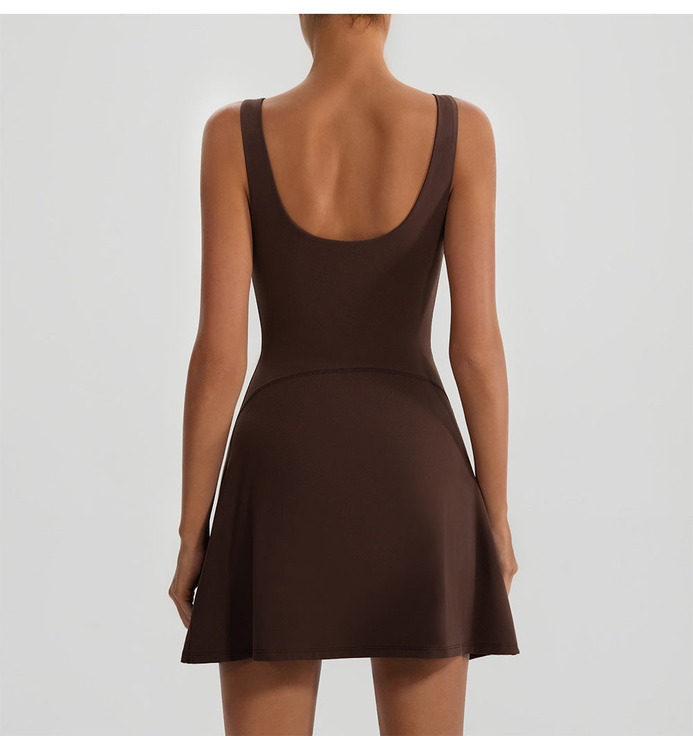 Indoor Outdoor Faux Two Piece Anti Exposure Tennis Dress High Elastic Belt Chest Pad Sports Outdoor Yoga Clothes Dress