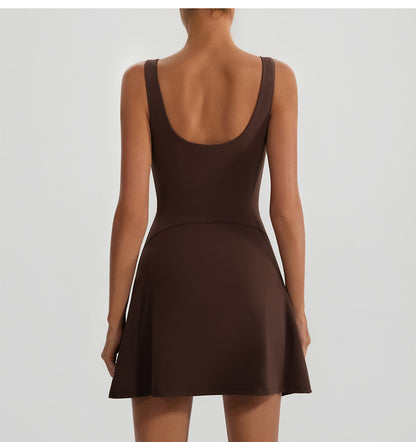 Indoor Outdoor Faux Two Piece Anti Exposure Tennis Dress High Elastic Belt Chest Pad Sports Outdoor Yoga Clothes Dress