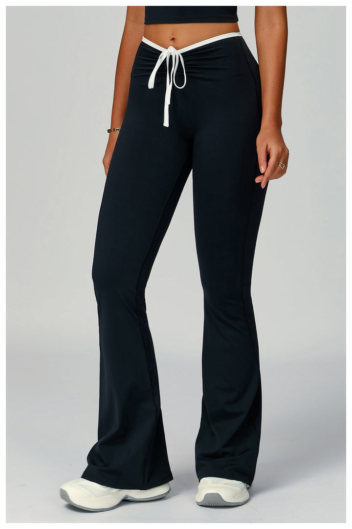 Sollinarry Contrast Color Binding Bell Bottom Pants Yoga Fitness Exercise Bootcut Trousers High Waist Slim Flare Pants Bell-Bottom Pants Women