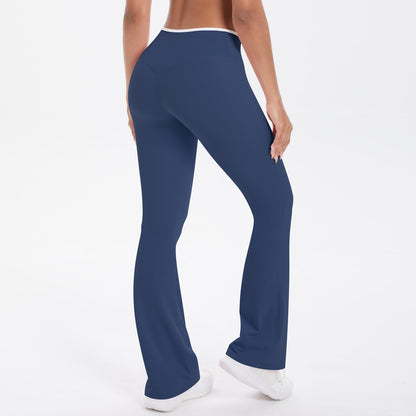 Yoga Pants Micro Pull Contrast Colour Cross High Waist Wide Leg Bell Bottoms Women Sports Fitness Pants