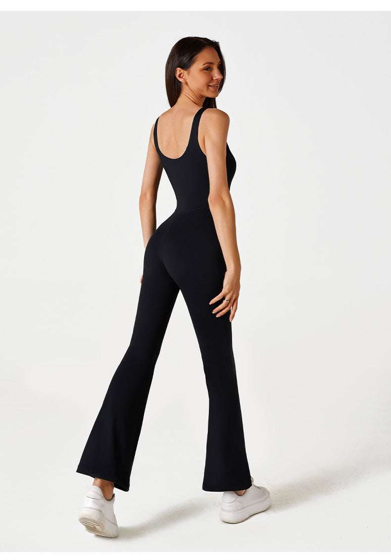 Yoga Clothes Nude Feel Tight One Piece Women Casual Horn Dance Fitness Sports Jumpsuit