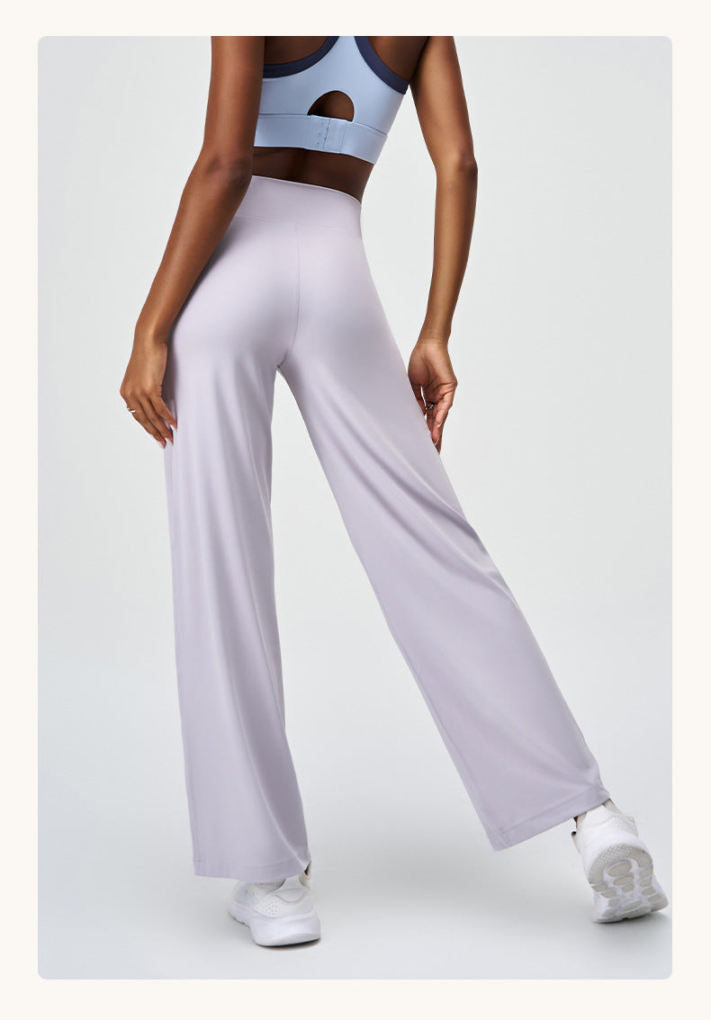 Spring Summer Micro Pull Yoga Pants Women High Waist Belly Contracting Outer Wear Hip Lifting Shaping Side Pocket Draping Wide Leg Pants