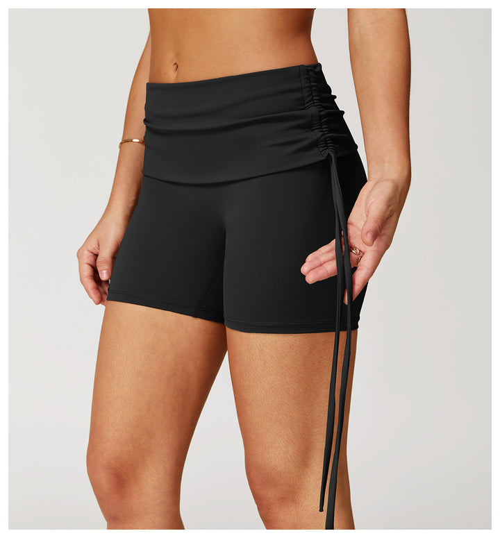 Sollinarry Waist Turning Nude Feel Tight Yoga Shorts Drawstring Outerwear Casual Pants Pilates Sports Shorts for Women