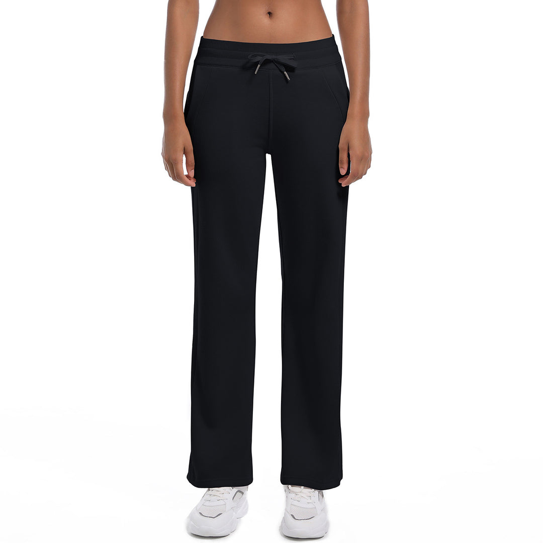 Fleece lined Warm Loose All Match Sports Pants Drawstring Side Pocket Drape Wide Leg Fitness Yoga Pants Women