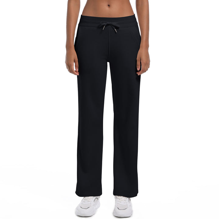 Fleece lined Warm Loose All Match Sports Pants Drawstring Side Pocket Drape Wide Leg Fitness Yoga Pants Women