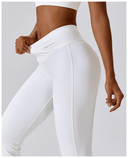 Sollinarry Cross High Waist Yoga Bell Bottom Pants Women Dance Sports Wide Leg Pants Casual Hip Lifting Fitness Bootcut Trousers