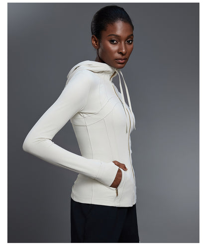 Yoga Jacket Women Slim Fit Slimming Hooded Cardigan Coat Running Sports Fitness Long Sleeved Upper Garment
