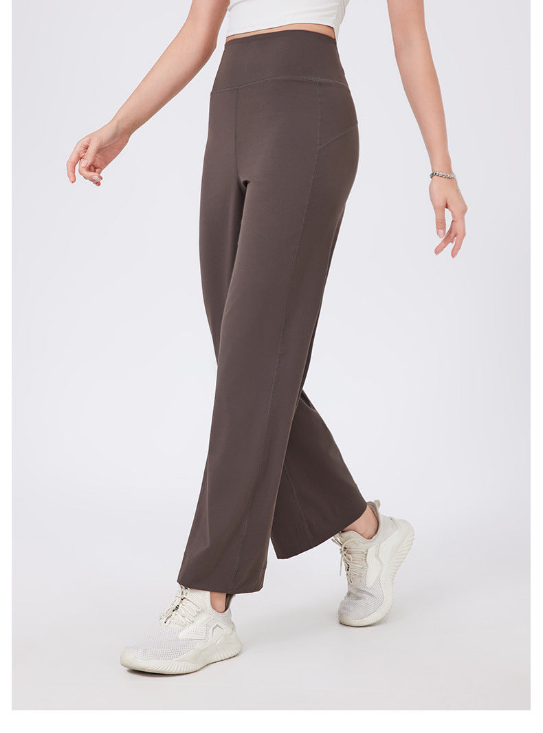 High Waist Belly Contracting Sports Loose Straight Leg Trousers Women Quick Drying Running Thin Fitness Pant Belt Pocket Nude Feel Yoga Pants