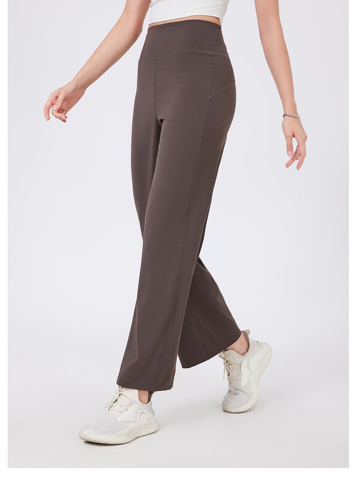 High Waist Belly Contracting Sports Loose Straight Leg Trousers Women Quick Drying Running Thin Fitness Pant Belt Pocket Nude Feel Yoga Pants