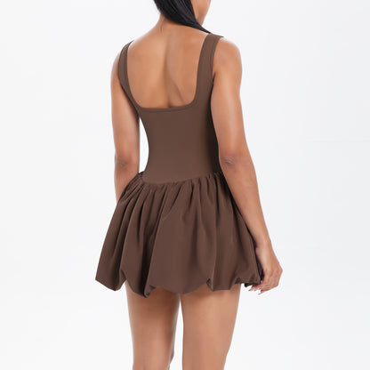 Cool Jumpsuit Tennis Skirt Sexy Beauty Back Pocket Backing Culottes Fitness Solid Color Sports Dress Women