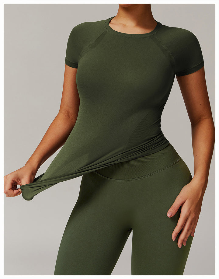 Sollinarry Thread Seamless Short Sleeved T shirt Yoga Clothes Casual Quick Drying Fitness Clothes Running Top