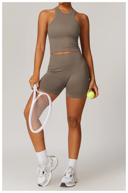 Sollinarry Seamless Tight I Shaped Beauty Back Yoga Vest One Piece Belly Covering Sports Top Yoga Clothes for Women