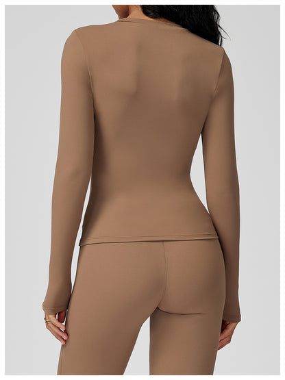 Long Sleeve Yoga Clothes round Neck Slim Fitness Clothes Outdoor Running Sport Long Sleeve T shirt