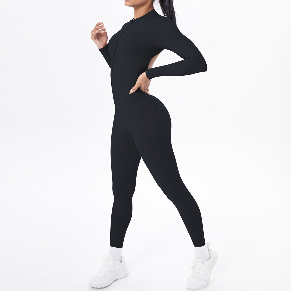 Long Sleeve Yoga Zipper One Piece High Strength Hollow Out Cutout out Beauty Back Running Fitness Clothes Sports One Piece Tights