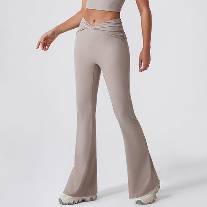 Wide Leg Tight Nude Feel Hip Lifting Yoga Bell Bottom Pants Dance High Waist Micro Pull Quick Drying Casual Sports Trousers Women
