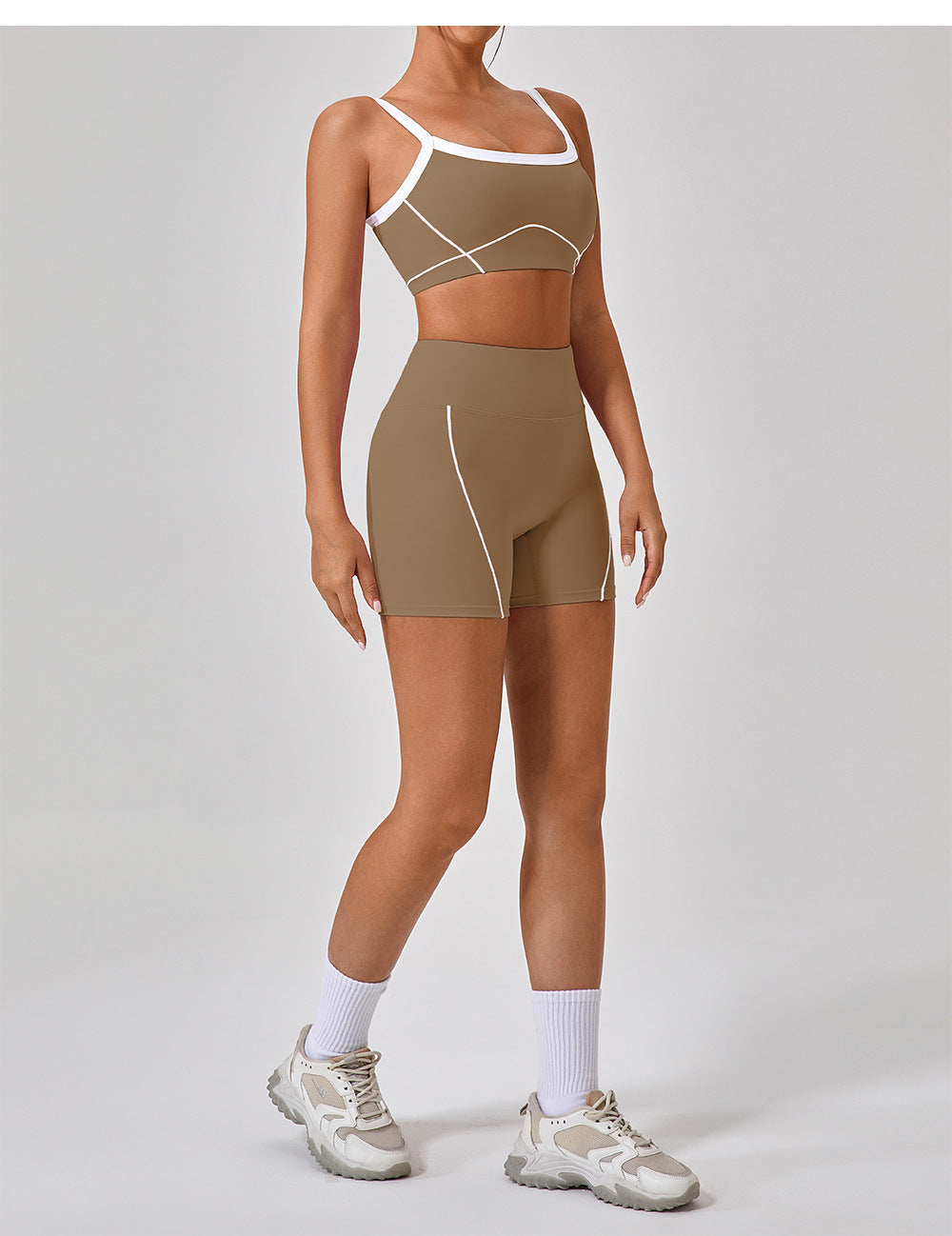 Nude Feel Tight Outdoor Sports Underwear Women Spaghetti Strap Contrast Color Suit Sling Yoga Clothes