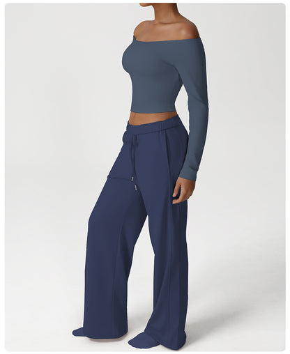 Nude Feel Casual Sports Pants Loose Pockets Straight Wide Leg Pants Dance Training Yoga Pants Running Fitness Pants