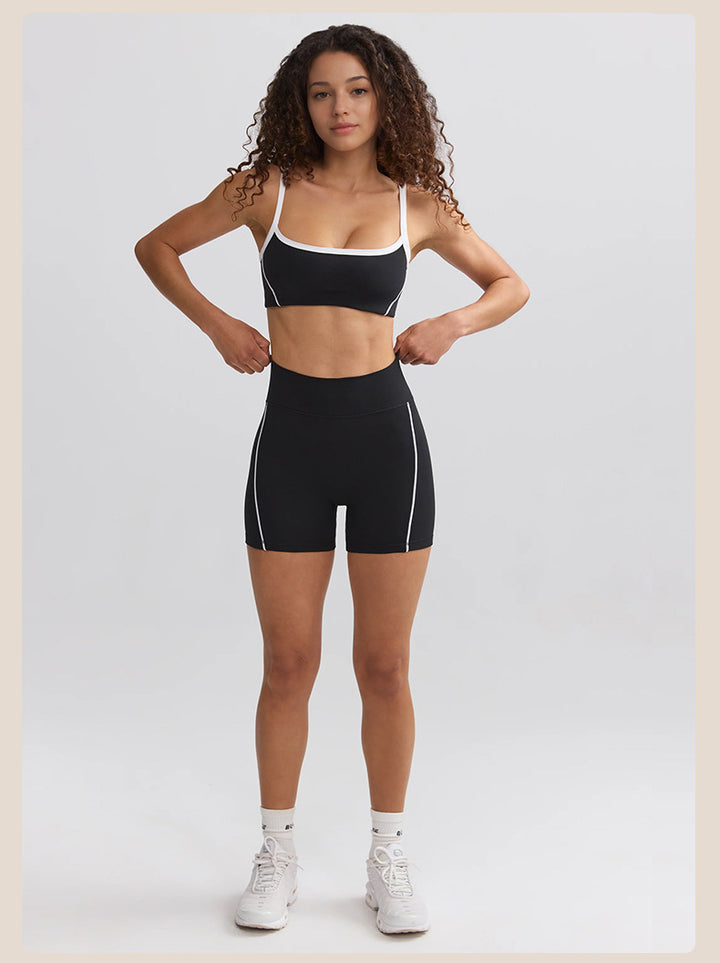 Spring Summer Yoga Clothes White Strap Shockproof High Strength High Waist Hip Lift Running Workout Shorts Sets