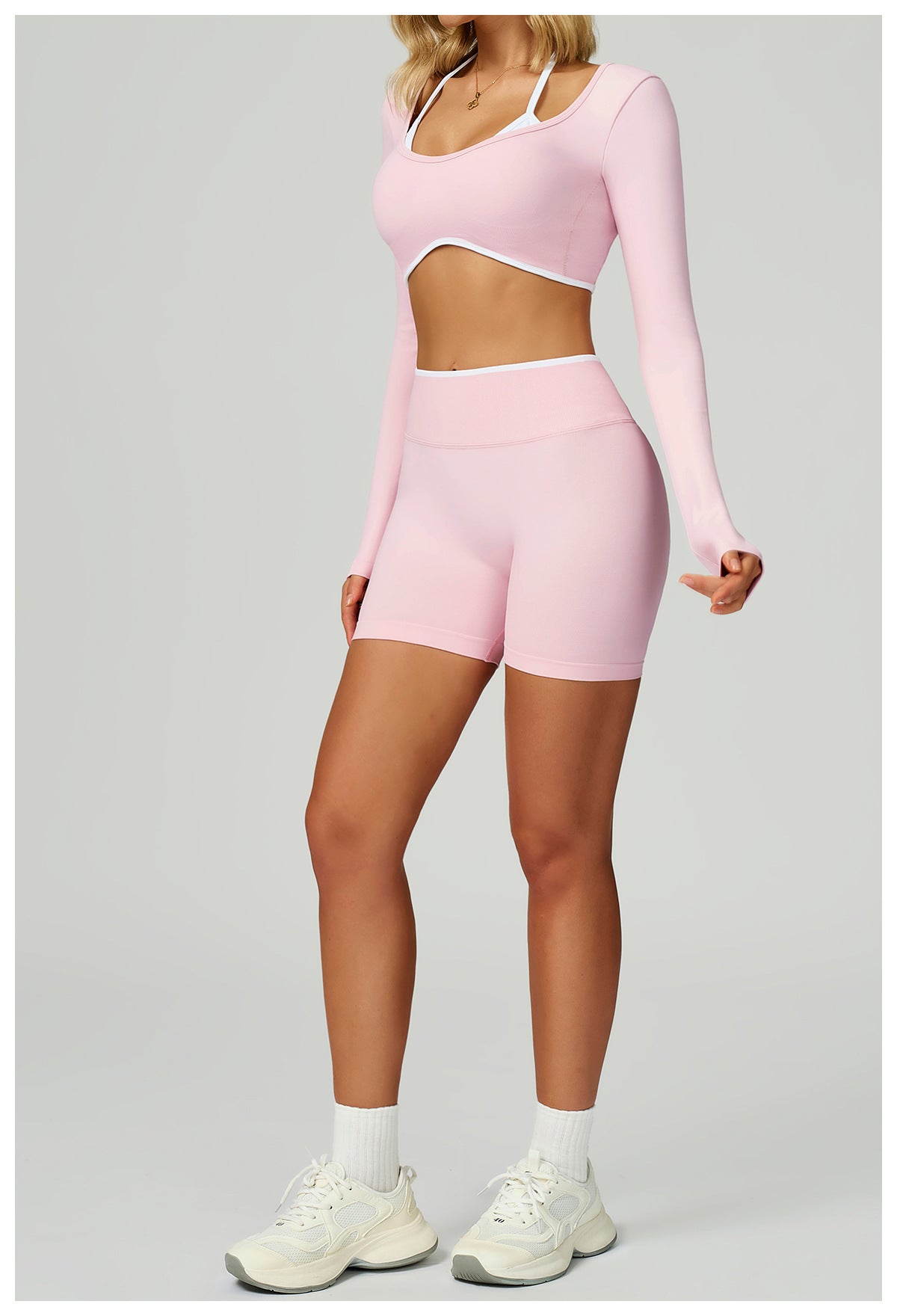 Yoga Long Sleeve Faux Two Piece Short Slim Fit Yoga T shirt Running Sports Workout Clothes