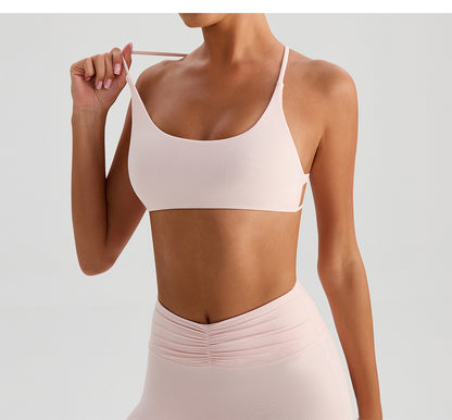 Backless Traceless Cross Strap Yoga Underwear Women Bra with Chest Pad Sports Quick Drying Chest Slimming Fitness Outerwear Bra