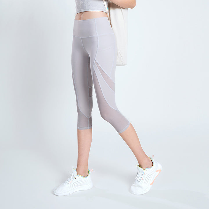 Mesh Cropped Pants Women High Waist Hip Lift Fitness Training Pants Slimming Leg Shaping Yoga Tights