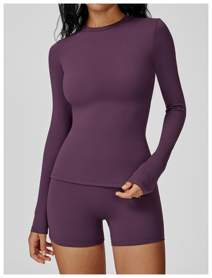 Long Sleeve Yoga Clothes round Neck Slim Fitness Clothes Outdoor Running Sport Long Sleeve T shirt