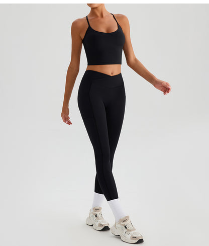 Summer High Waist Cross Yoga Trousers Nude Feel Quick Drying Fitness Outer Pocket Running Body Shaping Sports Trousers