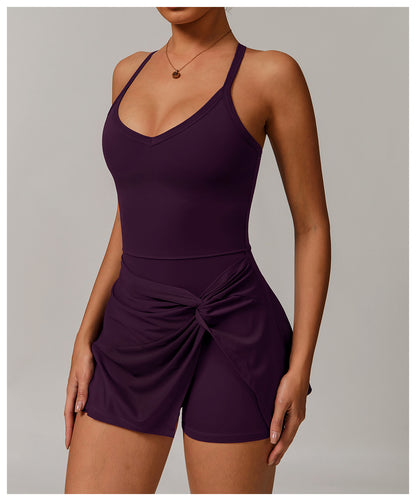 Sollinarry Sustainable Recycled Dress Anti Exposure Kink Design Cross Hollow Out Cutout out Beauty Back Tennis