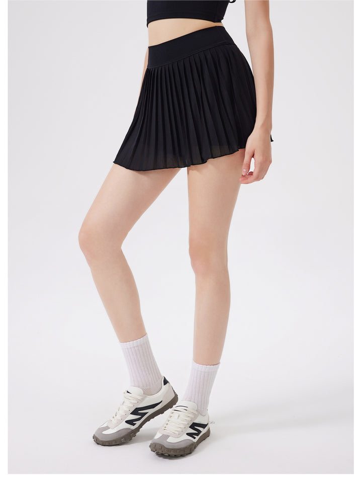 Summer Elastic High Waist Slimming Yoga Skirts Lined Light Belt Pocket Tennis Skirt Casual Outdoor Pleated Skirt