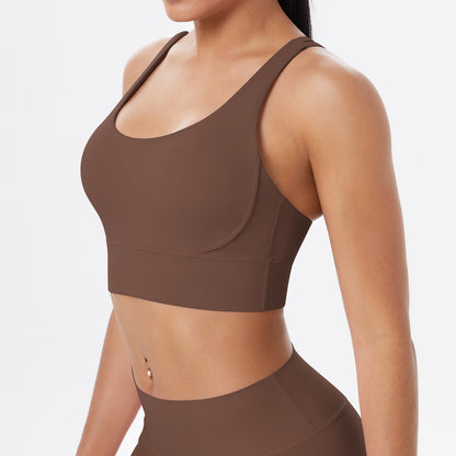 Nude Feel Solid Color Sports Underwear Push up Sexy Double Shoulder Strap Beauty Back Yoga Bra Running Workout Vest Women