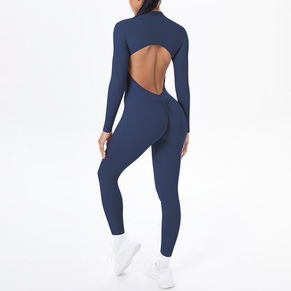 Long Sleeve Yoga Zipper One Piece High Strength Hollow Out Cutout out Beauty Back Running Fitness Clothes Sports One Piece Tights