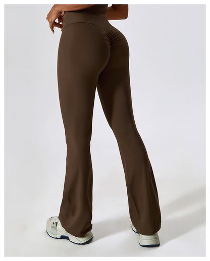 Sollinarry Wide Leg Tight Nude Feel Hip Lifting Yoga Bell Bottom Pants Dance High Waist Bootcut Casual Sports Pants