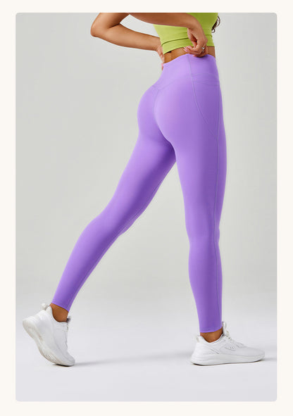 Brushed Yoga Pants Women Cloud Feeling No Embarrassment Line Pocket Yoga Clothes High Waist Peach Hip Trousers