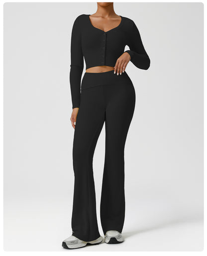 Autumn Sports Casual Bootcut Trousers High Waist Folding Hip Raise Yoga Pants Drape Dance Training Workout Pants